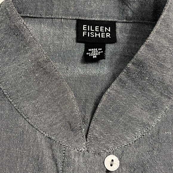 Eileen Fisher M Gray Button Front Shirt Jacket Linen Rayon Blend USA Long Sleeve - Picture 5 of 9